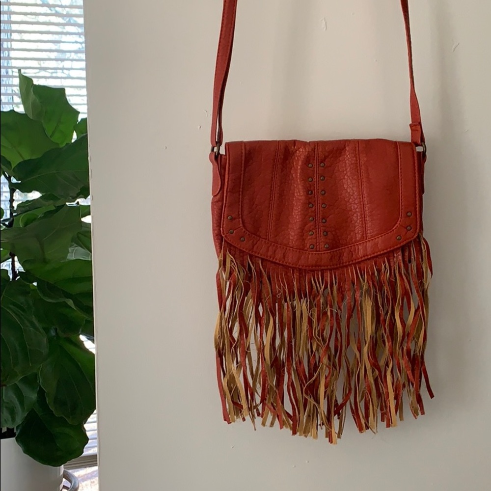 Red fringe leather crossbody